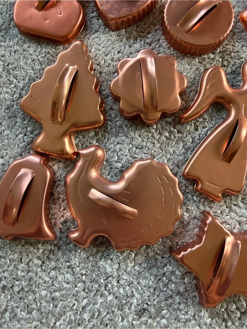 Vintage Copper Cookie Cutters Set with Yellow Case